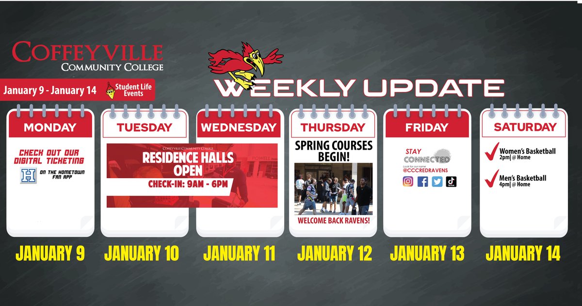 cccredravens's tweet image. We are getting back into the swing of things!

Here's what we have going on around campus this week as classes start back up!

#ravenweekly #coffeyvillecommunitycollege