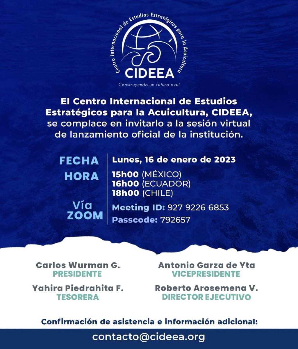 CIDEEA los invita a su lanzamiento como "Centro Internacional de Estudios Estratégicos para la Acuicultura".