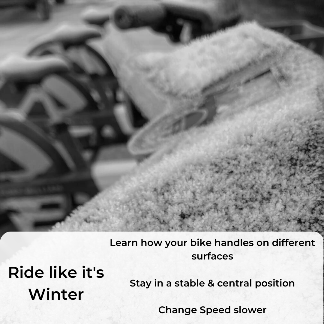 1/3 Another Winter riding tip!  Get used to how your bike handles on different surfaces; when on two wheels it's very easy for one wheel to lose traction and for you to end up in a pickle!