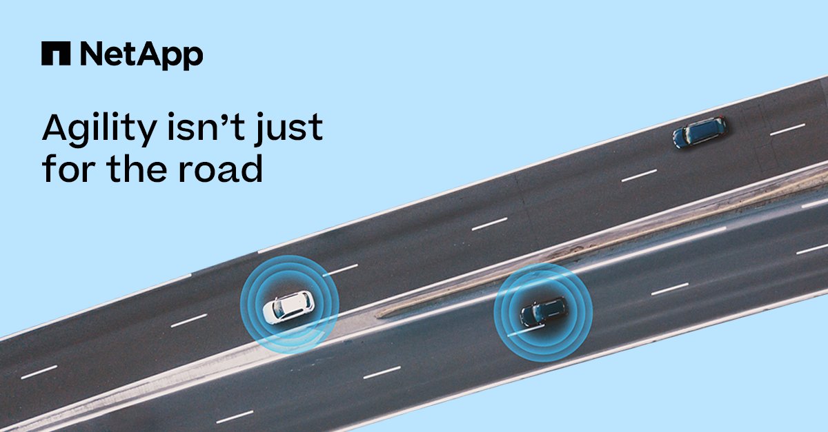 NetApp's tweet image. Success in the #automotive industry is dependent on #agilesoftwaredevelopment. 🚘
The use of #CICD, #DevOps & the #hybridcloud all drive competitive edge. Learn about our solutions that help streamline CI for automotive software development: ntap.com/3jW71o1