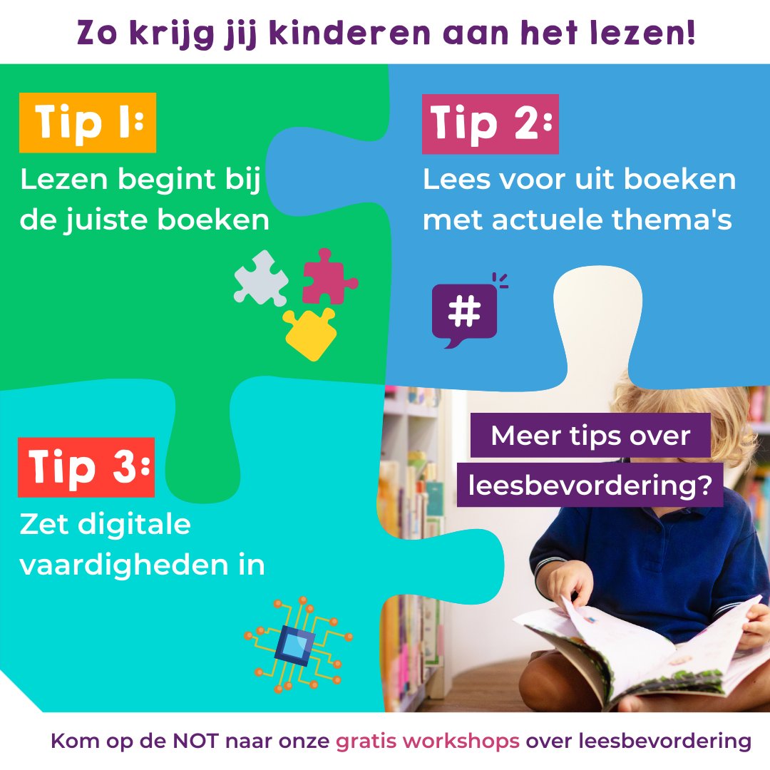 Jongeren lezen steeds minder en raken steeds meer laaggeletterd. Hoe kan jij leesbevordering, maar vooral leesplezier stimuleren bij jouw leerlingen? Leer het tijdens onze gratis workshops op de #NOT2023 op woensdag 25 en vrijdag 27 januari! ➡️ bit.ly/3GzILA6
