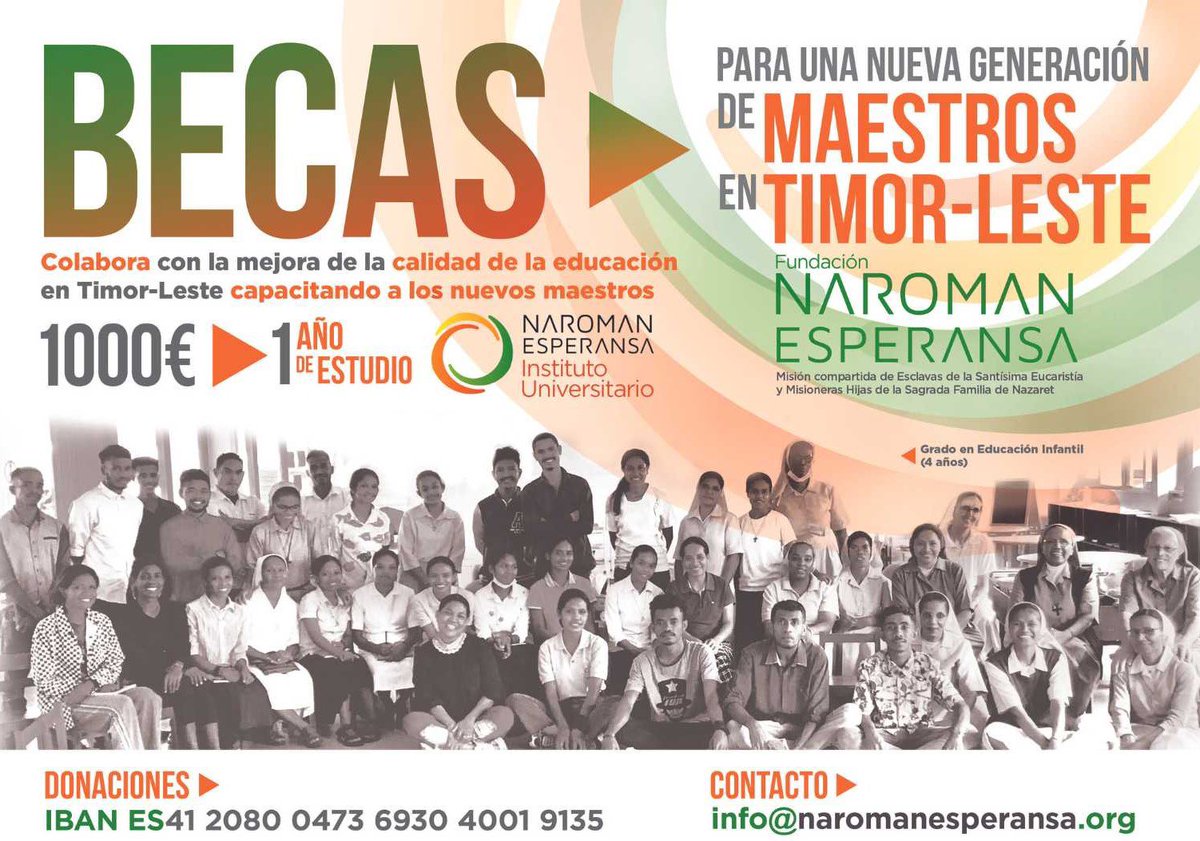 Haz realidad una nueva generación de maestros en Timor-Leste! Colabora con las becas para formar futuros docentes en el Instituto Universitario Naroman Esperansa. Un centro innovador para una educación innovadora! Toda la info👉 naromanesperansa.org <a href="/EsclavasY/">Esclavas de la Eucaristía y de la Madre de Dios</a> <a href="/MHSFNazaret/">Misioneras Nazaret</a>