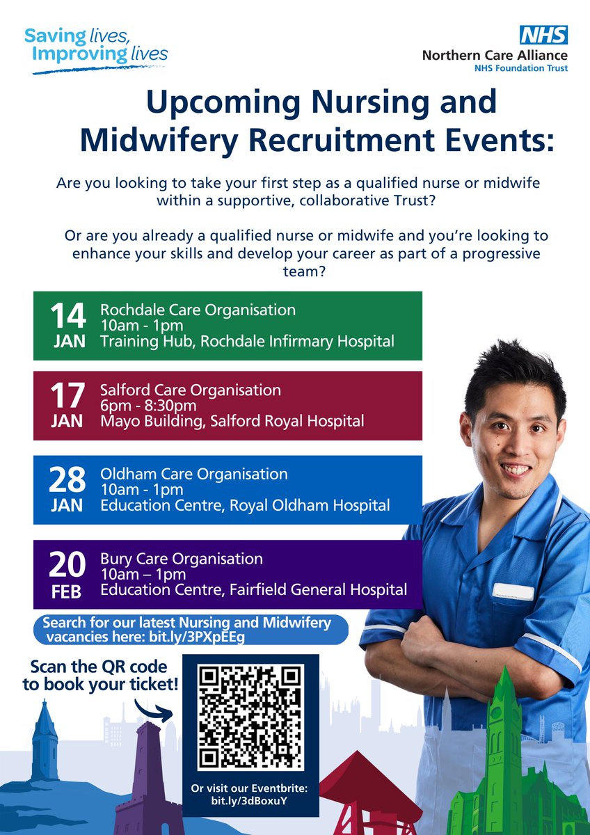 Careers at Northern Care Alliance NHS FT (@ncacareersnhs) on Twitter photo 💫 Is 2023 the year you find your dream #Nursing or #Midwifery role?✨
👥Attend our upcoming #recruitment events and you could be interviewed on the day.
Book your place today⬇️
eventbrite.co.uk/o/northern-car…
#NCACareers #NHSJobs
<a href="/CarolineGee_NCA/">Caroline Gee</a> <a href="/NCANursing/">NCA Corporate Nursing & Governance</a> 💫 Is 2023 the year you find your dream #Nursing or #Midwifery role?✨
👥Attend our upcoming #recruitment events and you could be interviewed on the day.
Book your place today⬇️
eventbrite.co.uk/o/northern-car…
#NCACareers #NHSJobs
<a href="/CarolineGee_NCA/">Caroline Gee</a> <a href="/NCANursing/">NCA Corporate Nursing & Governance</a>