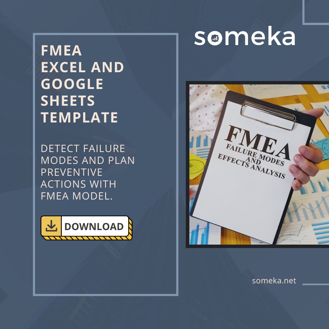 SomekaNet's tweet photo. Have you been looking for an efficient way to prevent and identify failure modes? 🤔
Try FMEA from Someka. 

Excel Version: https://t.co/q9Pb7ZygFp
GS Version: https://t.co/WOt3nPyWR0

#someka #fmea #excel #googlesheets #tips #failure https://t.co/WEPYPsX9YG
