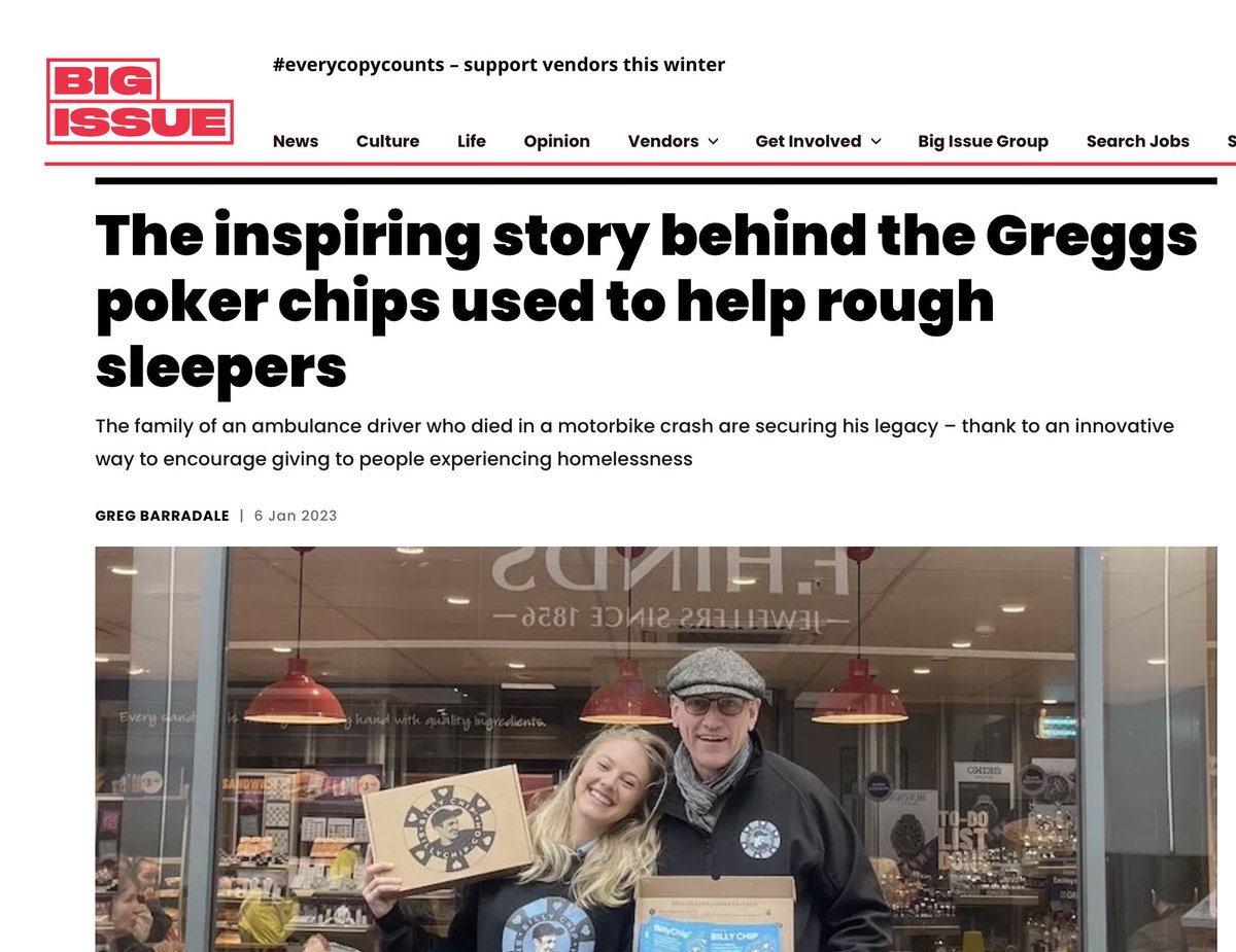 Thank you to the <a href="/BigIssue/">Big Issue</a> for sharing our story and putting a name to who is behind the "Greggs poker chip"

If you haven't read it yet click the link here💙: bigissue.com/news/activism/…