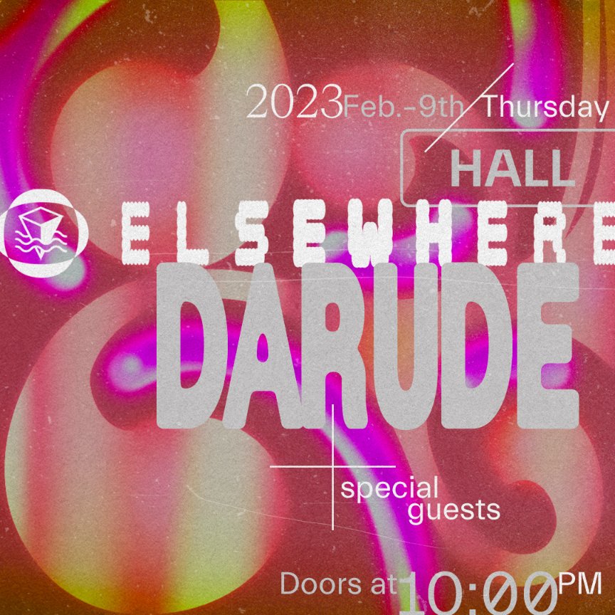 Just Announced! 

└ Darude
+special guests

2/9/2023 <a href="/elsewherespace/">𝚎 𝚕 𝚜 𝚎 𝚠 𝚑 𝚎 𝚛 𝚎</a> [hall]

tickets ➫  bit.ly/3ZbQ5u7