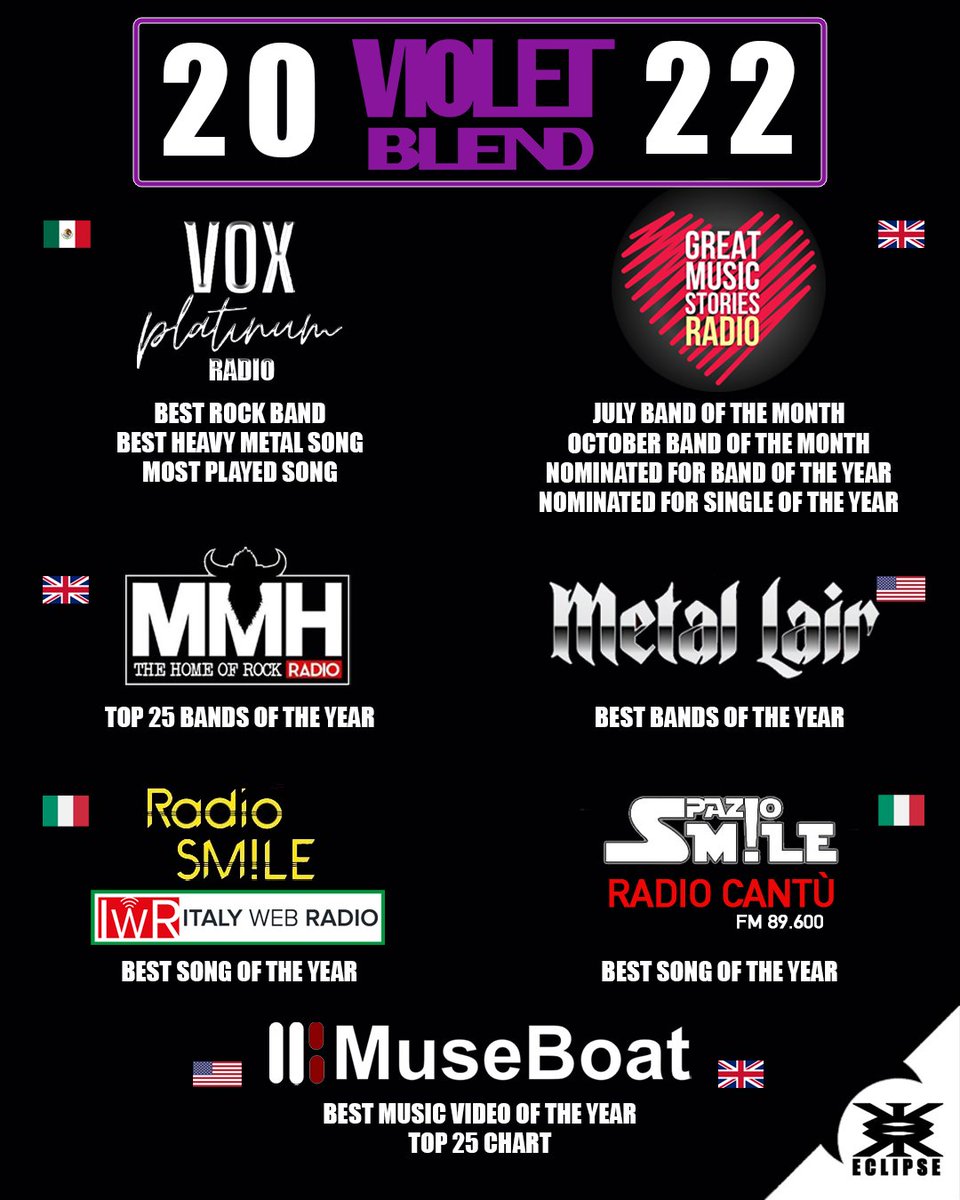 VioletBlend's tweet image. || Before letting go 2022 and diving into 2023 we wanted to celebrate with you some of the accolades we&apos;ve achieved with &quot;Demons&quot; this year 💜 
Thank you all 🤘🏻
PS We&apos;re writing new music 
@EclipseRecords ||
.
#violetblend #eclipserecords #happynewyear #demons