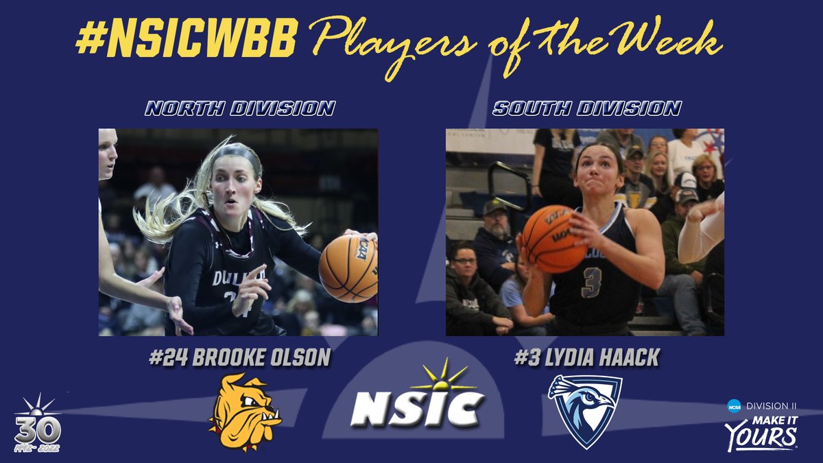 #NSICWBB Release No. 8 
#NSICPOW
N: #24 Brooke Olson - Minnesota Duluth
S: #3 Lydia Haack - Upper Iowa 

Full Release at: northernsun.org/news/2023/1/9/…