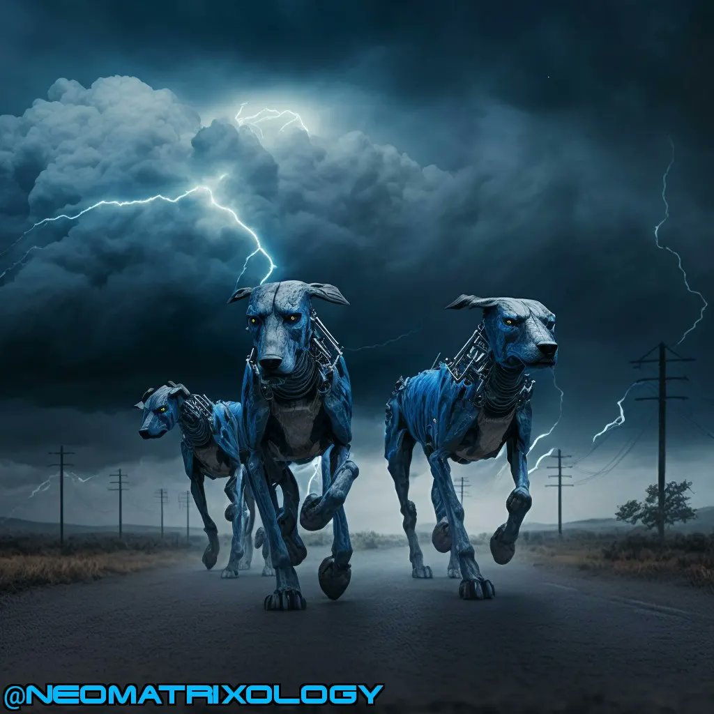 NeoMatrixology's tweet photo. Rescued Berg from the Alpha-Dog &amp; headed back to the power plant temporarily out running the pack. Told Berg if he gets within 100 yards of the building he can use the tablet to scan for intelligent life 
#Matrix #SearchForTheOracle #Berg #BrianJSmith #MidJourney #MatrixUniverse https://t.co/7VQYZw8HHM