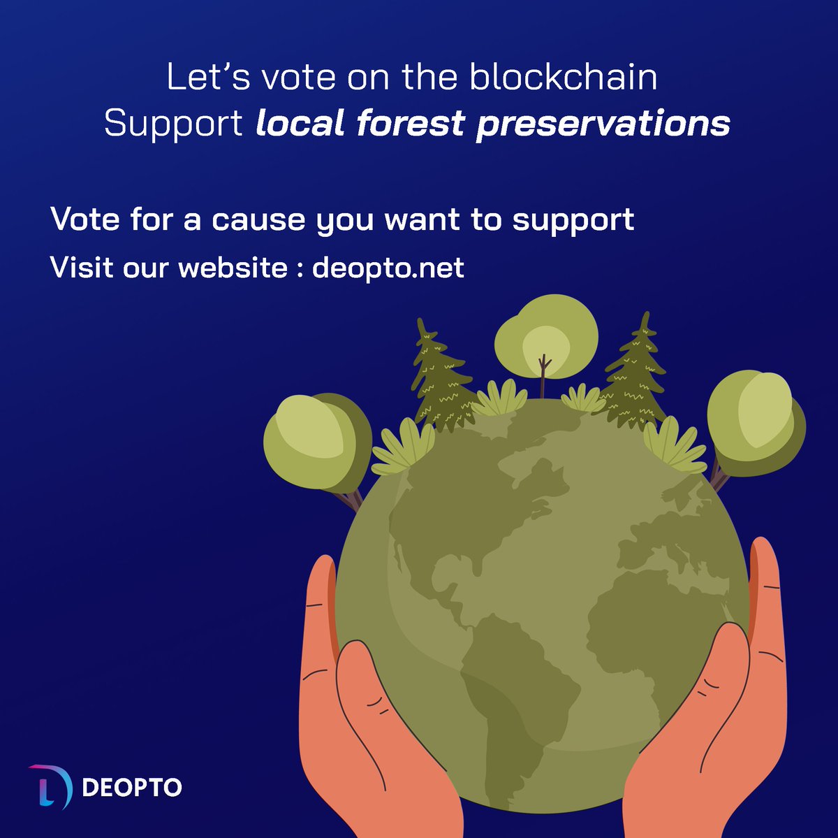 deopto's tweet photo. The fifth option for our first poll:

Support forest preservation.

Our main goal if this option wins to donate the raised amount to a forest preservation movement.

Head over to our site https://t.co/1PLhNGud9P and Vote.

#crypto #cryptocurrency #blockchain #bnb #binance https://t.co/iIshemLxYN