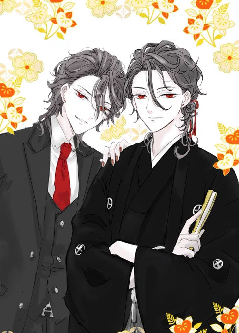 朔間零さんの成人のお祝い姿、どっちも悩むところどすな 