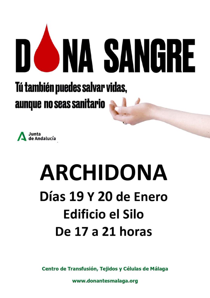 AyuntArchidona's tweet photo. Días 19 y 20 de enero
👉Campaña de Donación de Sangre en Archidona. https://t.co/Ax2tU6rFQC