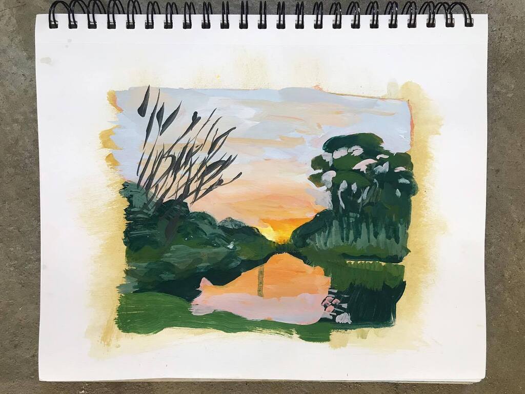 tracyalgar's tweet photo. A quick (two-hours with breaks) acrylic landscape in my sketchbook at painting class this morning. We mostly all eased into the year with a small landscape this week. 

#kleinrivier #sketchbookpainting #stanfordvillagelife https://t.co/LCOFtJFZjJ https://t.co/OUpMWQF3V5