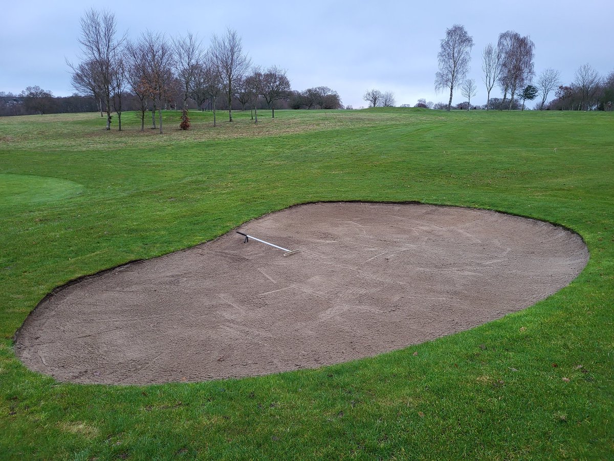 The weather continues to hamper proceedings but after a few hours of dry we have been able to pencil tine, hand mow the greens and apply fertiliser and get the bunkers back into play. Huxley golf here installing an all weather surface as well. Good luck fellow turf keepers!