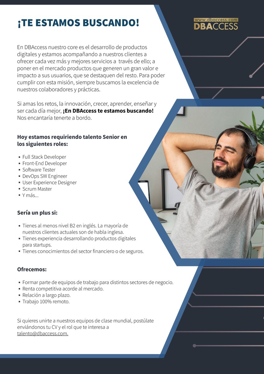 DBAccess's tweet photo. LUNES 🅳🅴 🆅🅰🅲🅰🅽🆃🅴🆂! de 2023 🎉
¡Feliz año para todos!

Si alguna vacante se adecúa a tu perfil ¡APLICA!, si no comparte para llegar a la persona adecuada.

Todas son posiciones remotas y proyectos innovadores https://t.co/AhRhwLONvw