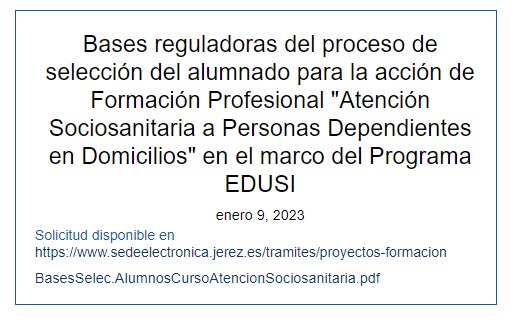 DelegaEmpleo's tweet photo. Abierta la convocatoria para la selección de alumnos del curso de Atención Sociosanitaria a Personas Dependientes en Domicilios (EDUSI) entre el 9 y el 18 de enero de 2023.
Para más información o inscripción dirigirse a https://t.co/TbTLQXV0aH... https://t.co/ljUh8v3Lum