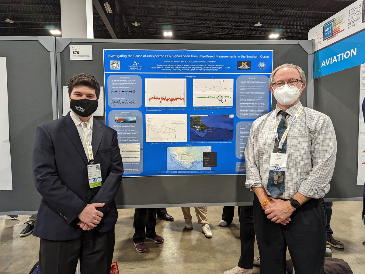 fmarsikwx's tweet photo. It was so great to see @NSF PICASSO REU and @umclasp students representing at the Annual Meeting of the American Meteorological Society poster session last night.  Great job by Anna Eifert, Zachary Moss and Lara Tobias-Tarsh. #AMS2023 #UMClimateSpace https://t.co/wdC3BdoKOO