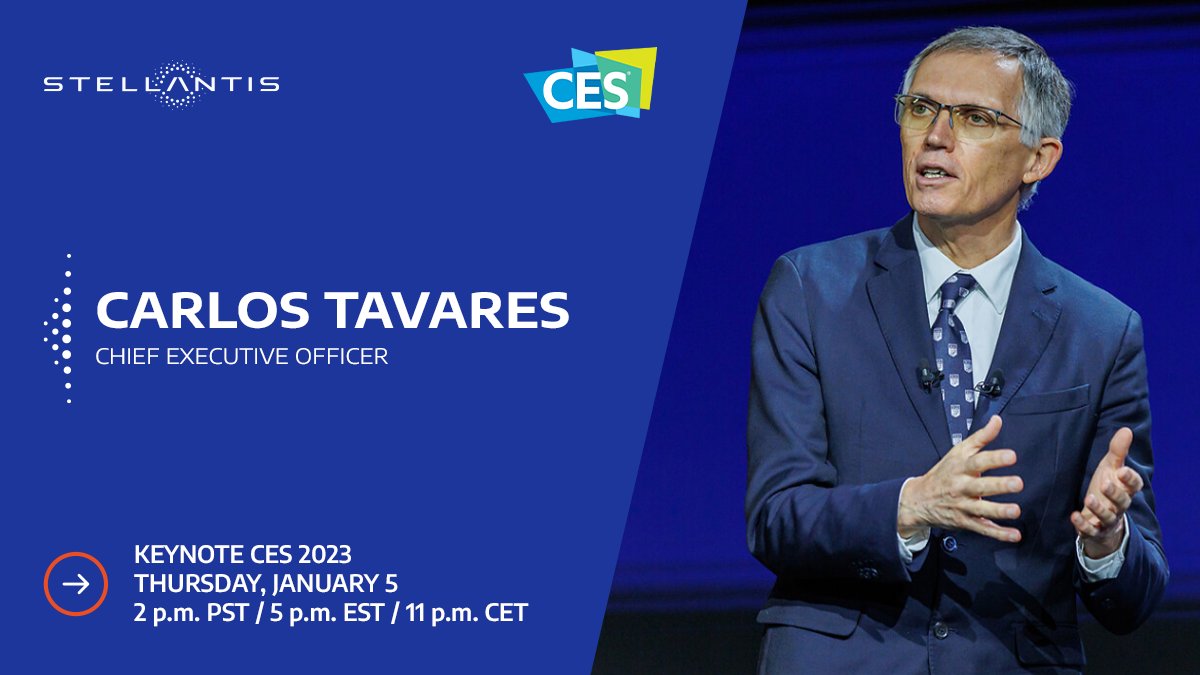 StellantisES's tweet image. #CES2023 Discurso del CEO de #Stellantis | Carlos Tavares habló sobre cómo la innovación está abordando/resolviendo desafíos globales. Le acompañaron en el escenario lxs CEOs de
@Peugeot y @RamTrucks. Mira la presentación aquí: bit.ly/3WCDrTl #StellantisTech