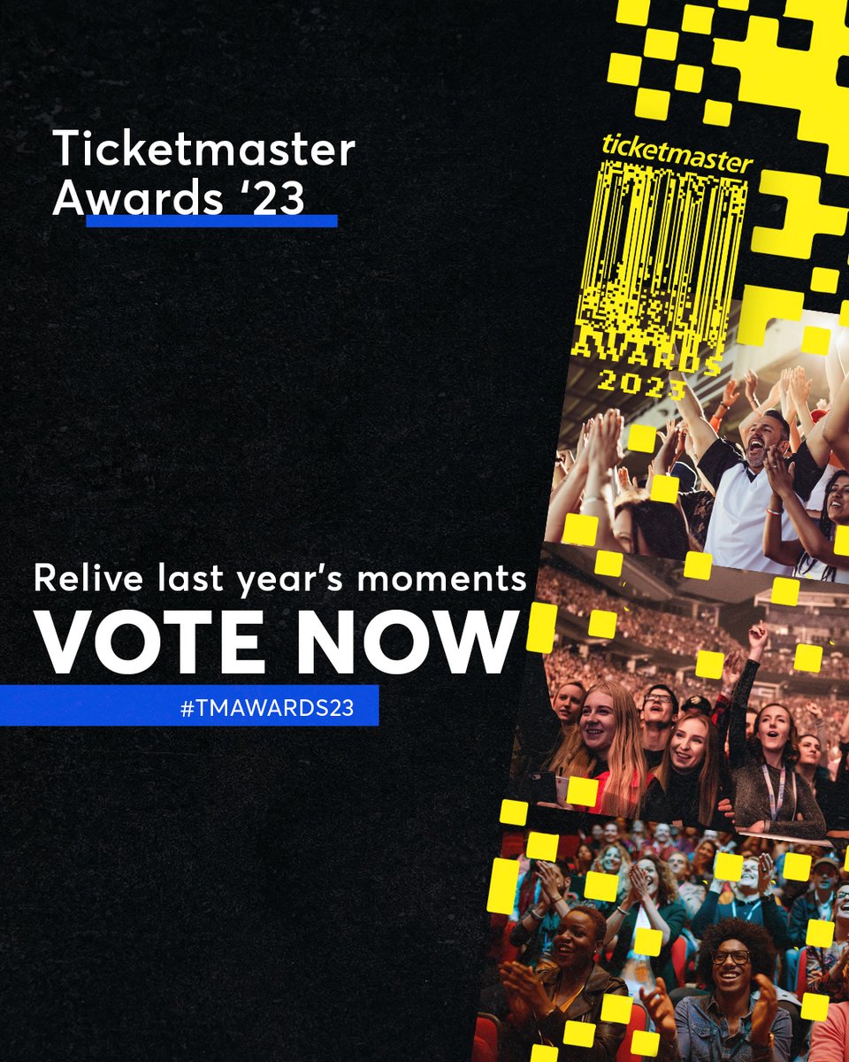TicketmasterIre's tweet photo. 📣 Calling all fans - It's time to relive 2022's top events and for you to have your say at this year's #TMAwards23! 🏆 
✅ Vote now with a chance to win a €250 Ticketmaster Gift Card - https://t.co/2rtvToZIRs https://t.co/UyYbGGeCQ7