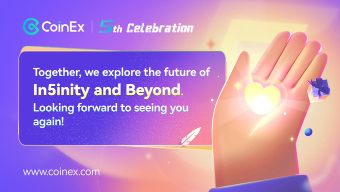 RobViaBTC's tweet photo. 🚀 CoinEx 5th Celebration
Together, we explore the future of In5inity and Beyond. Looking forward to seeing you again! 😍
#CoinEx #CoinExTurns5 #futurewithCoinEx #Giveaway #Crypto https://t.co/fwECGZ4JlS