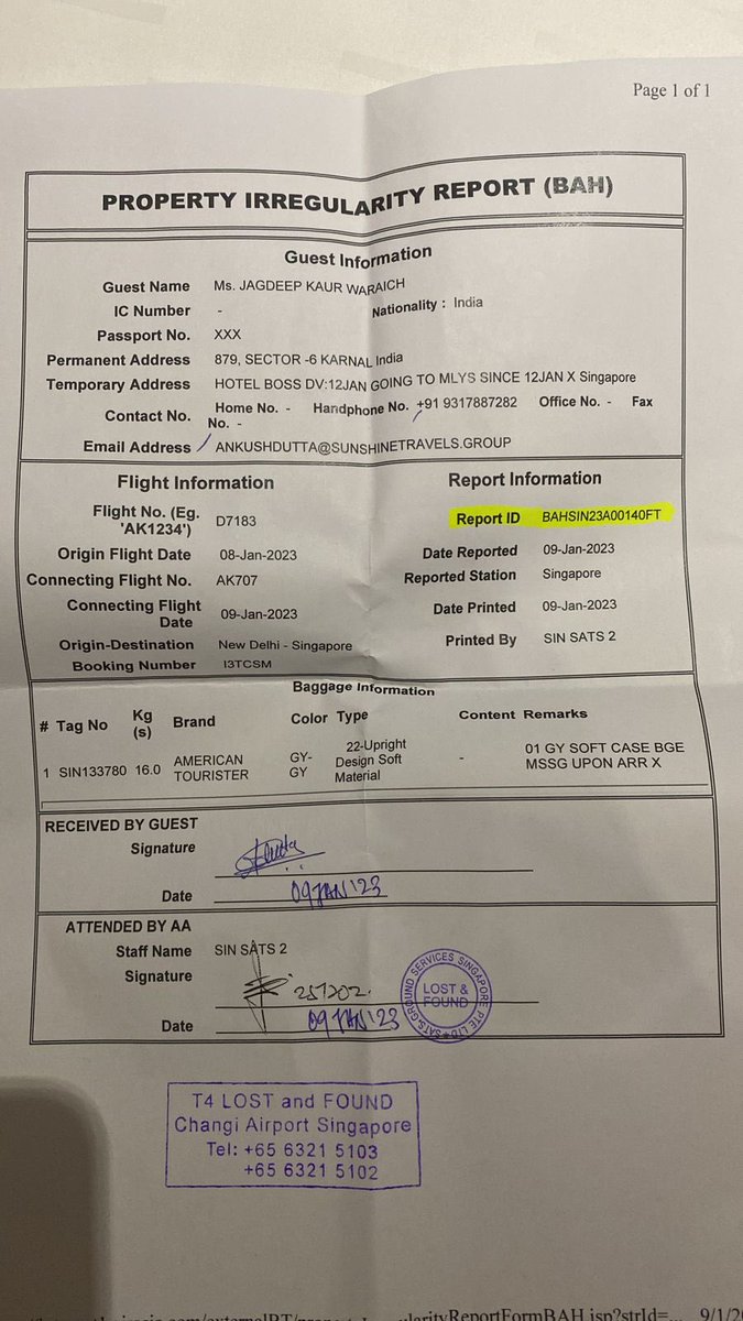 GeNex_D's tweet photo. Dear shri @DrSJaishankar 
@PMOIndia @MEAIndia @SecretaryCPVOIA school trip from Karnal India to Singapore. Teachers baggage’s were lost during @airasia @AirAsiaIndia flight AK707 dated 7 January 2023 need help. Teachers have to manage students also. https://t.co/Hxk6uMnIrJ