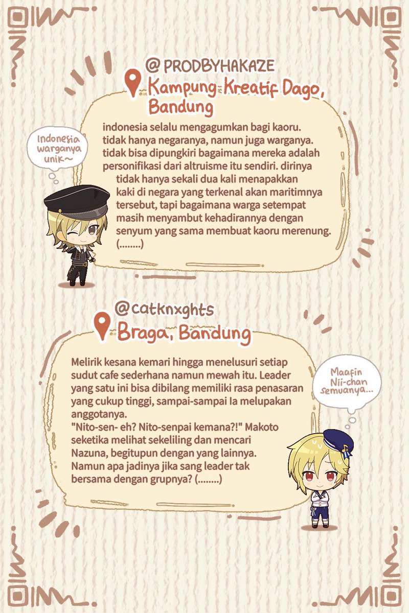 Apa kalian bertanya-tanya siapa saja yang menuliskan cerita penuh canda dan haru para idola Ensemble Square?

Kali ini, mari kita sambut dengan meriah para penulis yang sudah turut meramaikan kisah idol-idol Ensemble Square di Indonesia! ☆