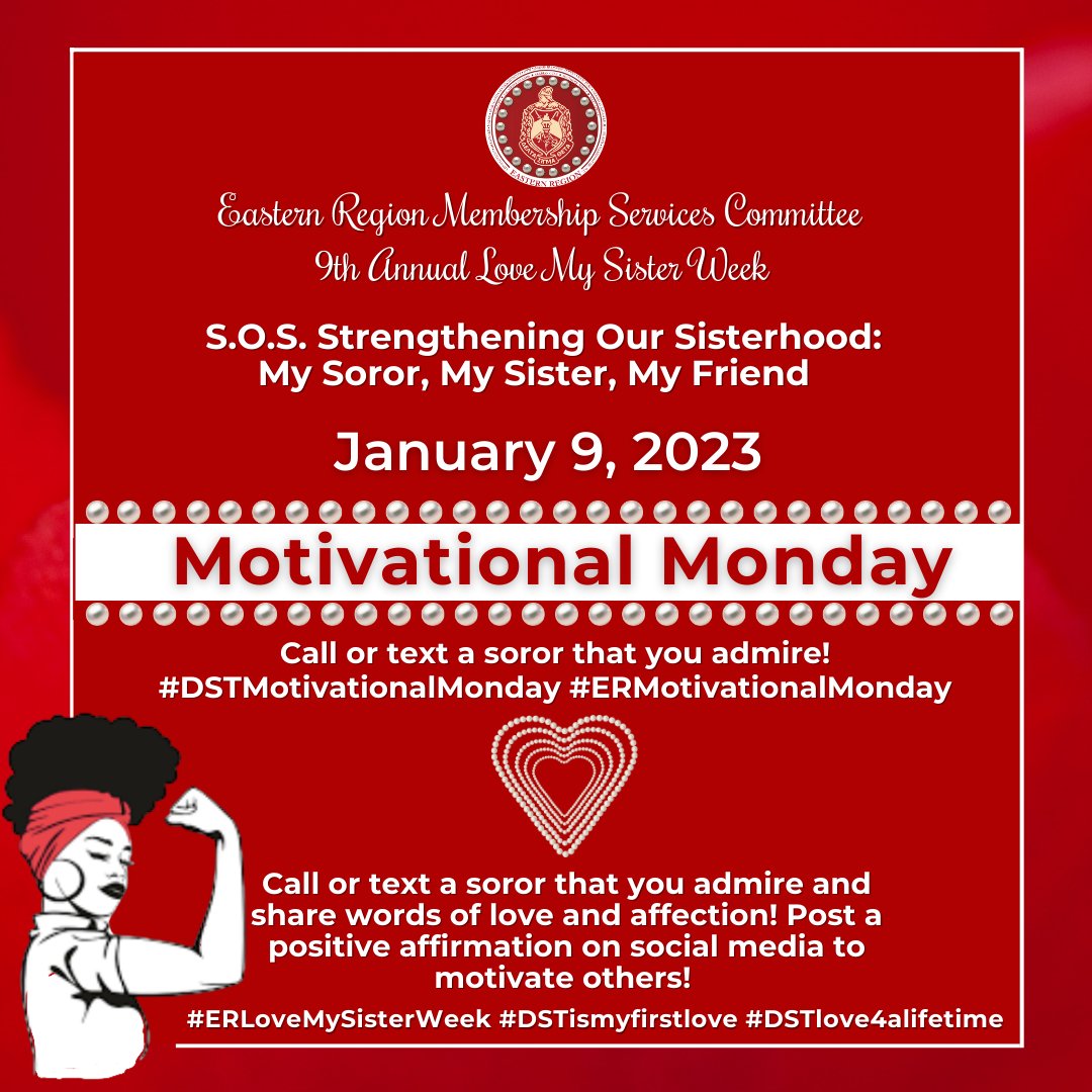 easternregdst's tweet photo. It’s #DSTMotivationalMonday in #TheEast! Give a soror a call to encourage and motivate! Post a positive affirmation for others on social media! 
#ERMotivationalMonday #ERLoveMySisterWeek
#DSTismyfirstlove #DSTlove4alifetime https://t.co/RQvOkSiKWa