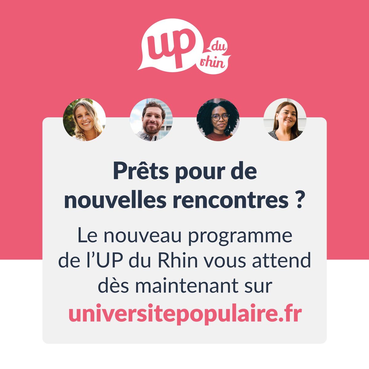 UPduRhin's tweet photo. ⏰ Le programme du 2nd semestre de l'#UPduRhin n'attend plus que vous !
Suite de vos #cours préférés, nouvelles propositions d'#activité, créneaux supplémentaires... tout y est pour passer un très bon semestre ensemble 😍
👉 RDV sur https://t.co/q41E8ulwkJ https://t.co/zJVn2rubrC