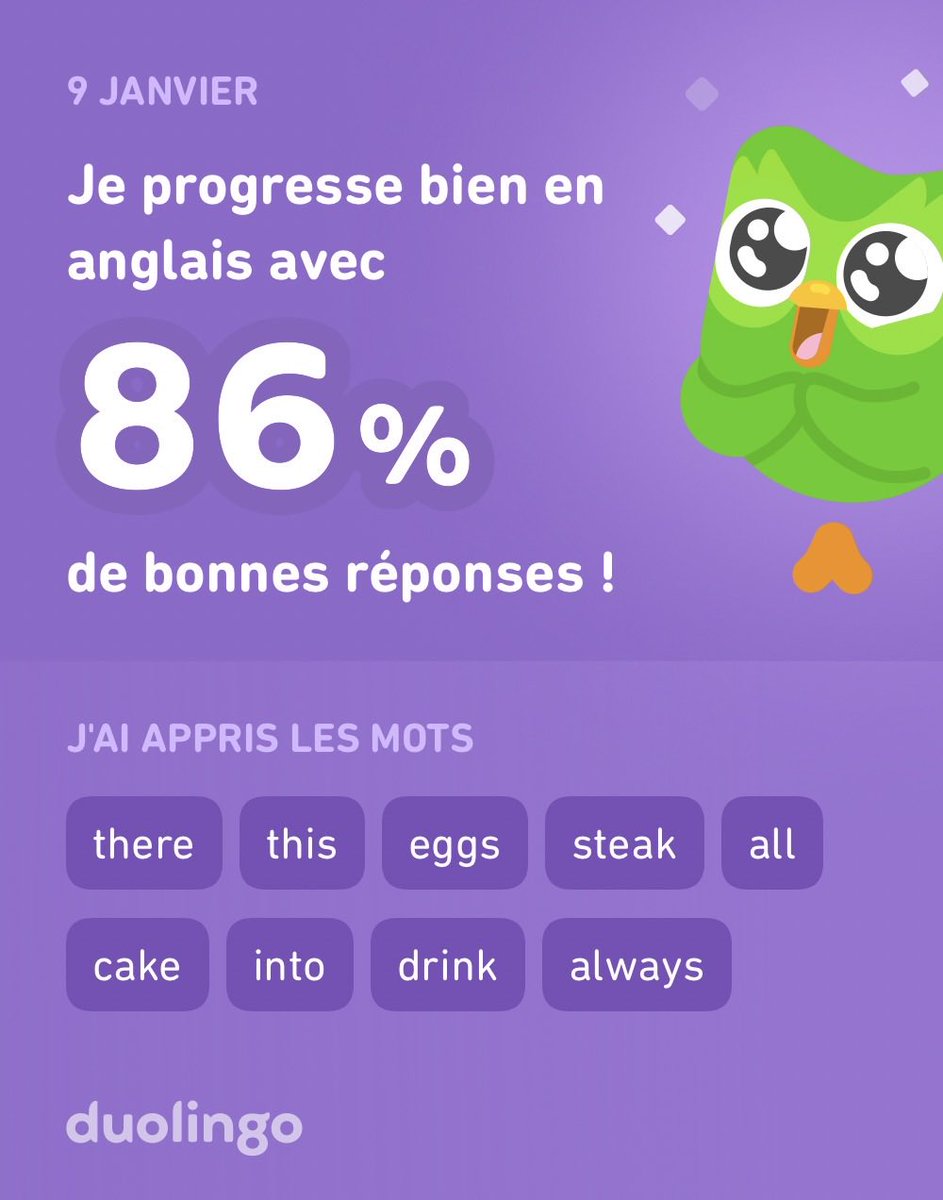 J'apprends l'anglais avec Duolingo ! C'est gratuit, fun et efficace.