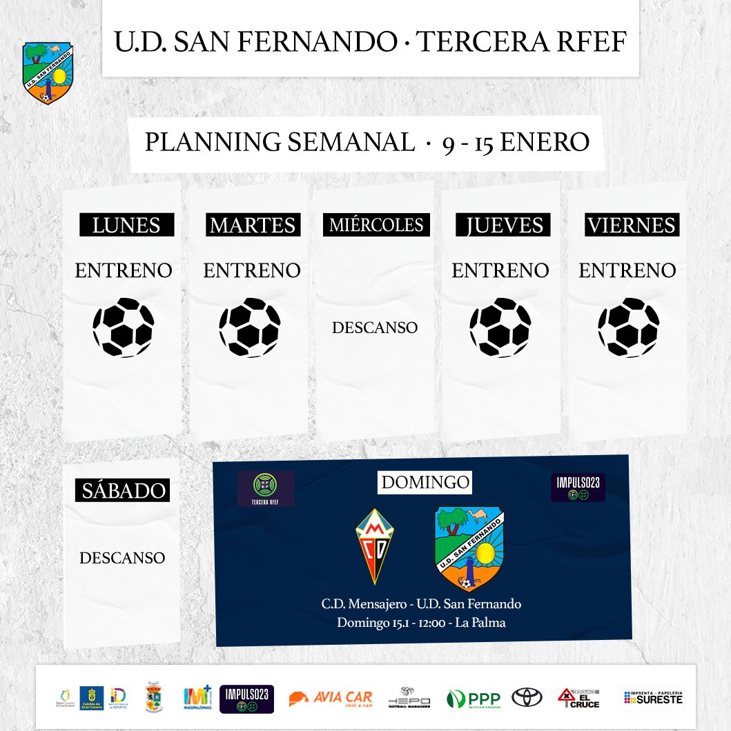 udsanfer's tweet photo. 🔛 𝙑𝙪𝙚𝙡𝙩𝙖 𝙖𝙡 𝙩𝙧𝙖𝙗𝙖𝙟𝙤

Los nuestros se pondrán en marcha de nuevo hoy a las 18:30 en la Ciudad Deportiva Maspalomas. Semana de preparación de cara al encuentro del domingo frente al @CDMensajero 💪

#UDSanFernando | #ElAzulEstadeModa https://t.co/PJfy3TWY44