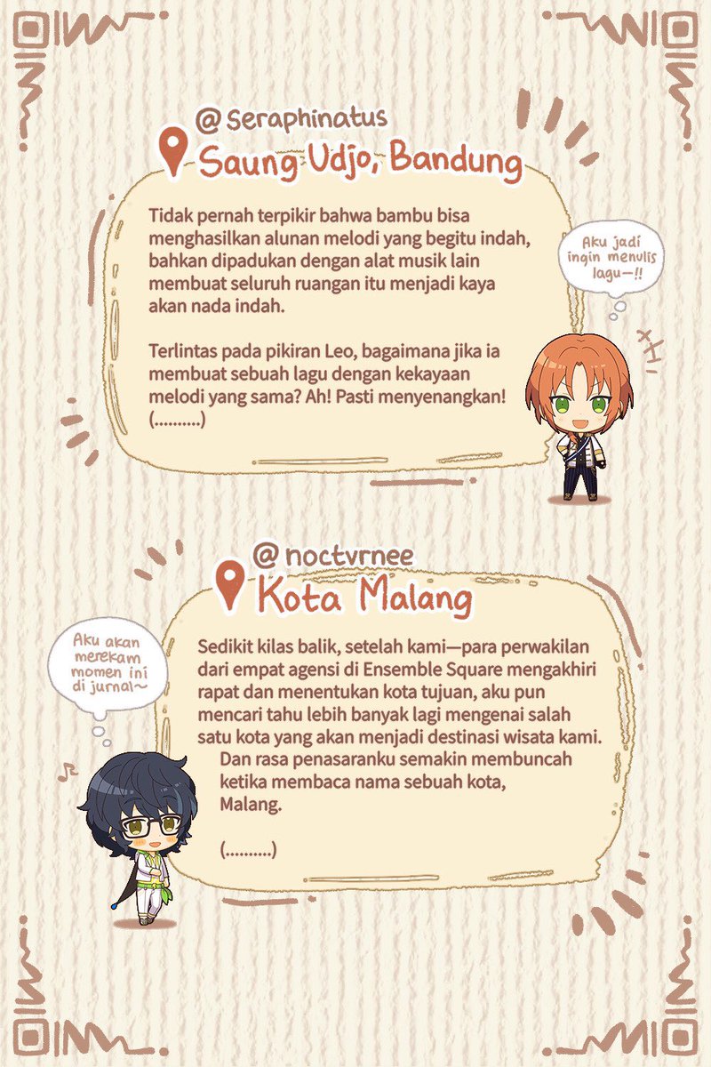 Masih ada lagi penulis-penulis yang merangkai pengalaman para idola dari Ensemble Square menjadi kisah yang seru dan mengharukan!

Dengan ini, kalian sudah mengintip fanfiksi-fanfiksi yang nanti akan menghidupkan jejak-jejak para idol di Indonesia! ☆