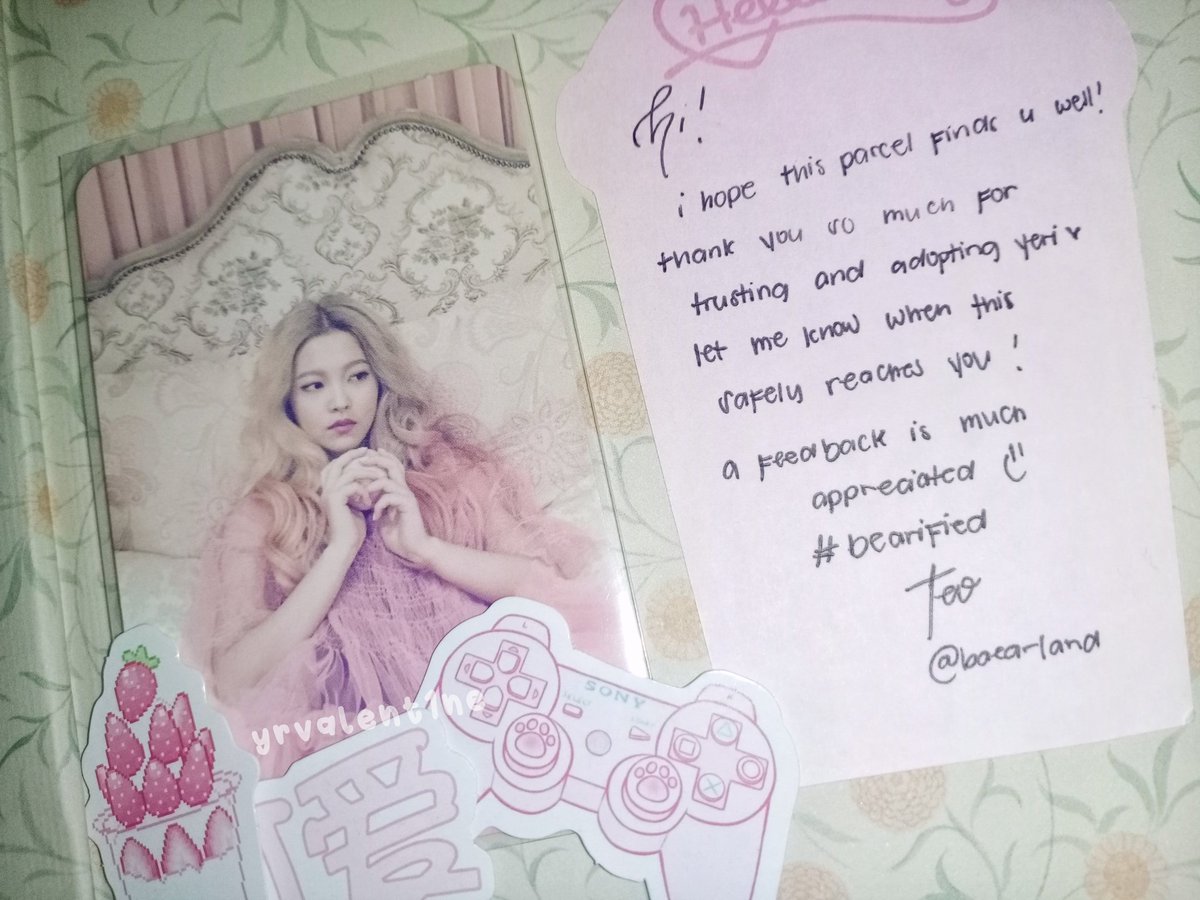 yrvalent1ne's tweet photo. [ #yrvlmails ✉️✨]
     ➸ from @baearland ♡

yeri the velvet came home today! one of my prios and now she's finally here >< tysm for packing her safely and also for the freebies! hoping for more budols from u! stay safe 💛

#bearified <3 https://t.co/EizQ3wB1yN