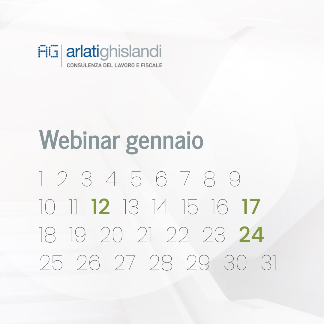 #AGCalendar Palinsesto gennaio23
12/01 Nova del mese
Iscriviti ora: agontheweb.it/form-2/
17/01
Legge di Bilancio 2023 - quadro delle misure
Iscriviti ora: agontheweb.it/form-1/
24/01
Il prospetto informativo disabili 2023
Iscriviti ora: agontheweb.it/form-3/