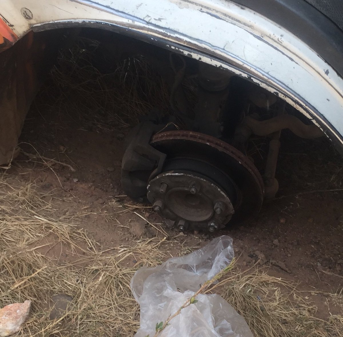 If you think there's no God, think again.

On our trip to Lagos from akure, full throttle, this bus tyre pulled off completely from the rim and headed straight for the Bush, all the bolts and nuts still in place. Imagine it, we're alive and the rest is history. #naijablog