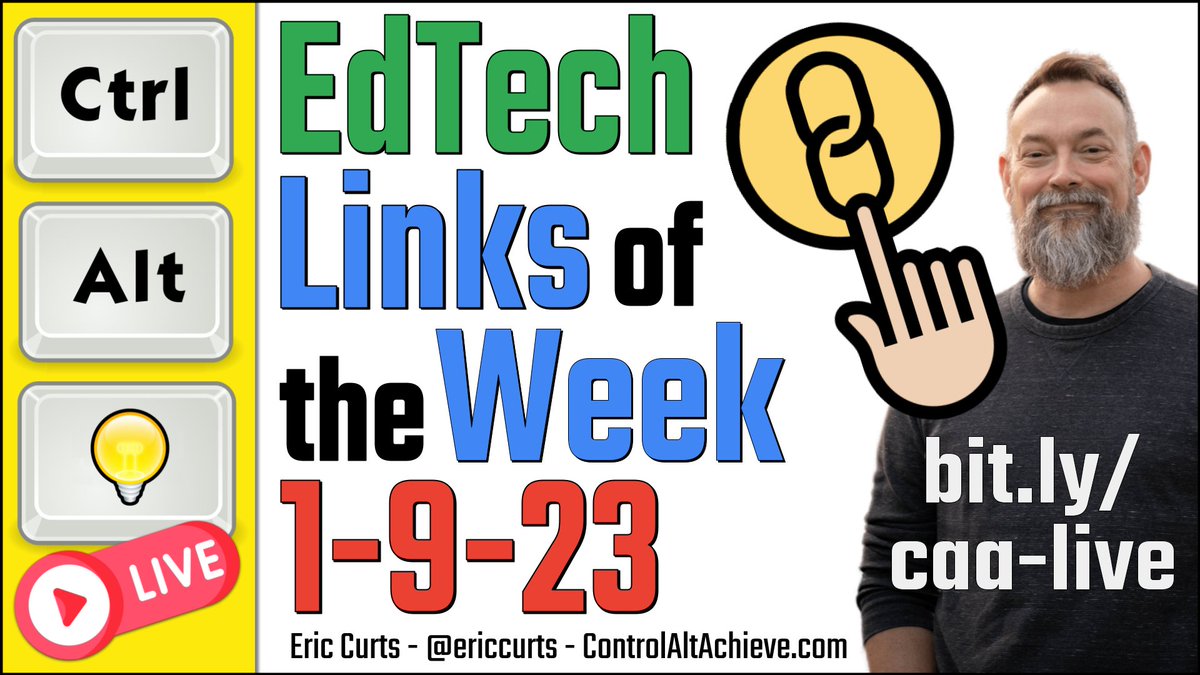 Control Alt Achieve LIVE - docs.google.com/document/d/1Gf…

📆 Join me today, Monday, Jan 9th at 7pm EST
🔗 EdTech links of the week
▶️ Live streams on YouTube, Facebook &amp; LinkedIn
✅ All details in link above

#ControlAltAchieve #edtech #GoogleEDU #EduTwitter #TLAP