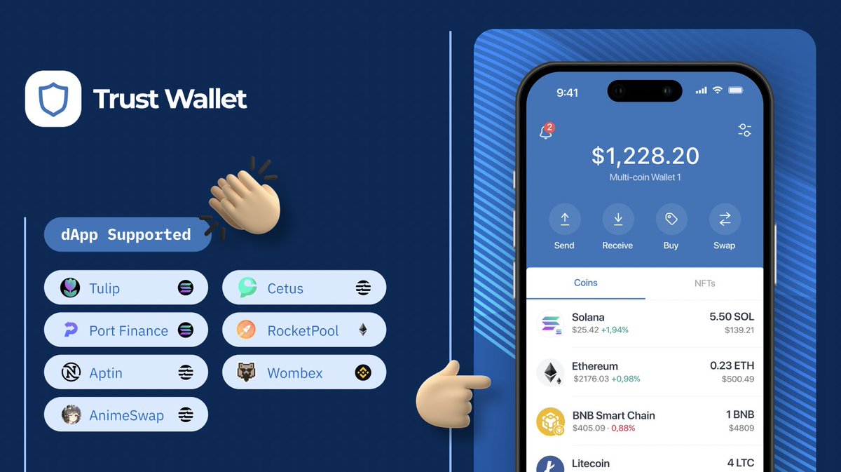 Trust Wallet (@trustwallet) on Twitter photo Here's our first #TrustWalletDapps, across <a href="/solana/">Solana</a>, <a href="/Aptos_Network/">Aptos Network (has moved to Aptos!)</a>, <a href="/ethereum/">Ethereum.org</a> & <a href="/BNBCHAIN/">BNB Chain</a> ecosystems!
Check out the thread to learn more about them👇🧵 Here's our first #TrustWalletDapps, across <a href="/solana/">Solana</a>, <a href="/Aptos_Network/">Aptos Network (has moved to Aptos!)</a>, <a href="/ethereum/">Ethereum.org</a> & <a href="/BNBCHAIN/">BNB Chain</a> ecosystems!
Check out the thread to learn more about them👇🧵