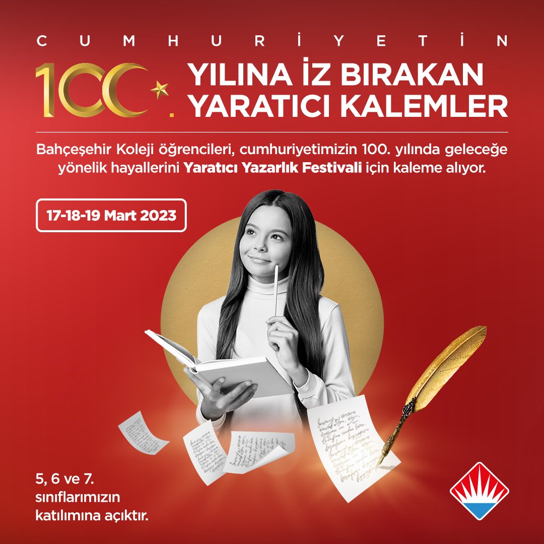 bahcesehir_k12's tweet photo. 🇹🇷 𝐂𝐮𝐦𝐡𝐮𝐫𝐢𝐲𝐞𝐭𝐢𝐧 𝟏𝟎𝟎. 𝐘ı𝐥ı𝐧𝐚 İ𝐳 𝐁ı𝐫𝐚𝐤𝐚𝐧 𝐊𝐚𝐥𝐞𝐦𝐥𝐞𝐫 ‘𝐁𝐚𝐡ç𝐞ş𝐞𝐡𝐢𝐫 𝐊𝐨𝐥𝐞𝐣𝐢 𝐘𝐚𝐫𝐚𝐭ı𝐜ı 𝐘𝐚𝐳𝐚𝐫𝐥ı𝐤 𝐅𝐞𝐬𝐭𝐢𝐯𝐚𝐥𝐢’𝐧𝐝𝐞 𝐁𝐮𝐥𝐮ş𝐮𝐲𝐨𝐫!

🗓️ 𝟙𝟟, 𝟙𝟠, 𝟙𝟡 𝕄𝕒𝕣𝕥 𝟚𝟘𝟚𝟛 https://t.co/NFgZ99umY2