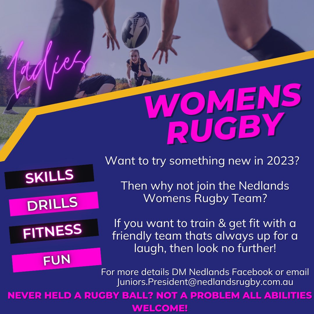 Neddies Ladies!!

Women’s Rugby is coming in 2023. 

DM or email juniors.president@nedlandsrugby.com.au for details!!

#neddies500club #neddiesrugby #neddies #neddiesrugbyclub