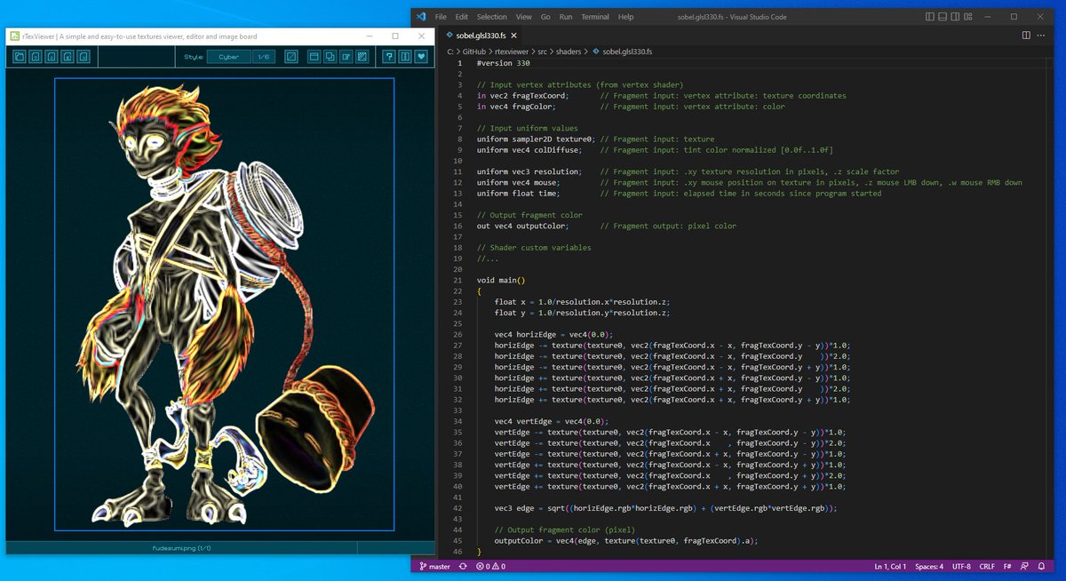 raysan5's tweet image. #rTexViewer 3.0 new feature: custom GLSL shaders per image, with some useful uniforms automatically setup! Just drag&amp;amp;drop your shader over any image! 
Infinite image-effects possibilities for #TechnicalArtists! 🤯

Link: raylibtech.itch.io/rtexviewer

#gamedev #toolsdev #raylib #raygui