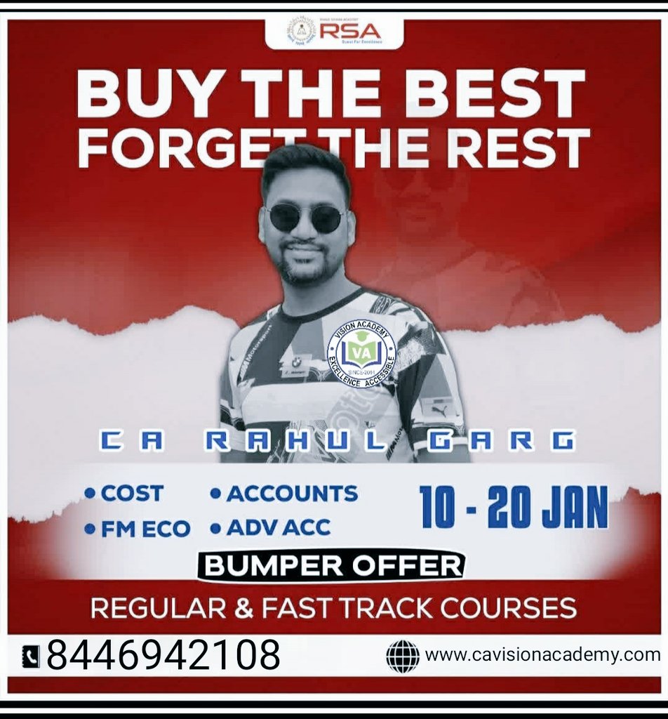 cavisionacademy's tweet image. BUY THE BEST FORGET THE REST ‼️
BUMPER OFFER 😇
#CARahulGarg products now available at best price ✅
ENROLL NOW GET FREE FAST DELIVERY 👇
🌐CAVISIONACADEMY.COM
ANY QUERIES CONTACT
📱8446942108
📱7038893546
#caintermediate #videolectures #livecacoachingonline #newscheme