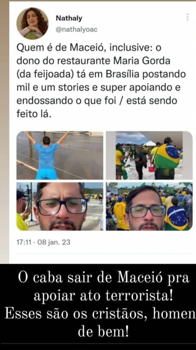 meirele8707's tweet photo. Mais um terrorista encontrado com sucesso.
 #Maceio
#alagoa
#TerrorismoEmBrasilia
#GolpeDeEstado
@77_frota @alexandre @RenanFilho_ @paulodantasal https://t.co/y6HMDwNt4f