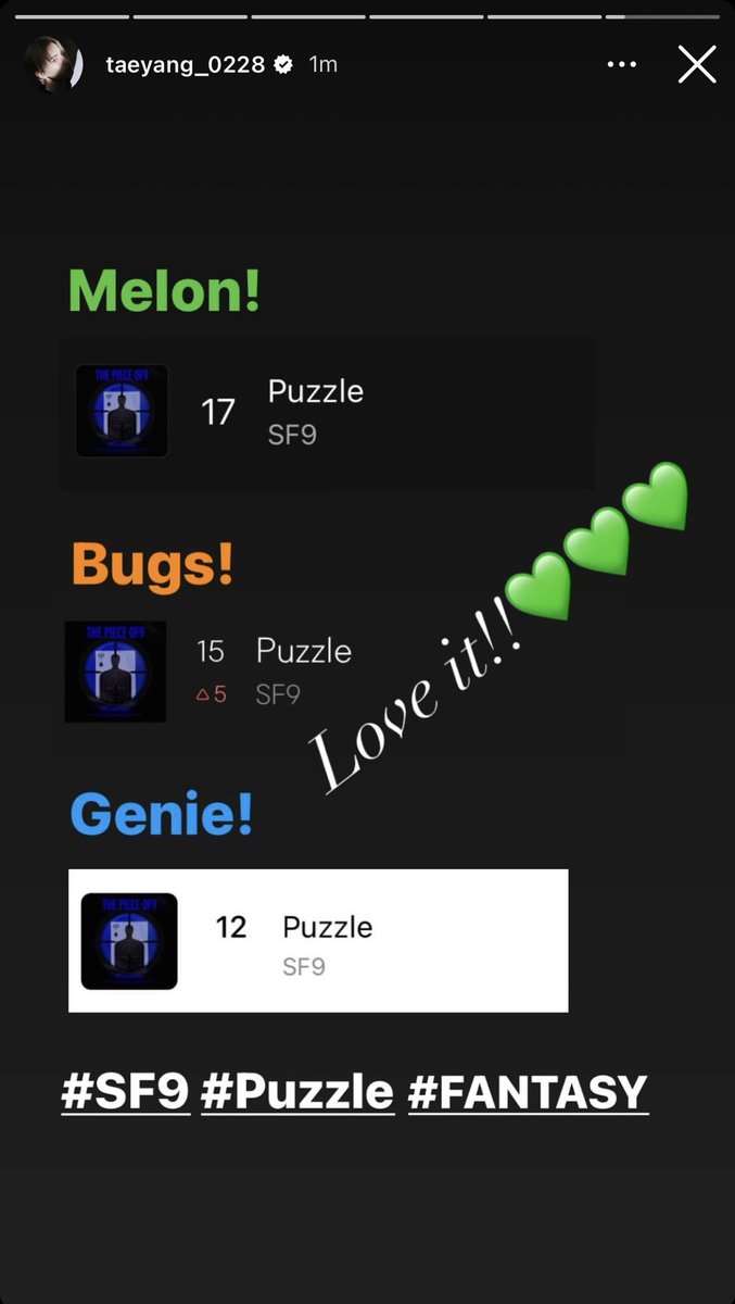 hwi0kyun's tweet photo. 220109 yootaeyang instagram update
letโs keep on streaming fantasy!! ๐ฅน๐๐๐๐
PUZZLIN PUZZLIN SF9
#SOLVEDTHEPUZZLE
#SF9 @SF9official https://t.co/aYMMDb7Kqx