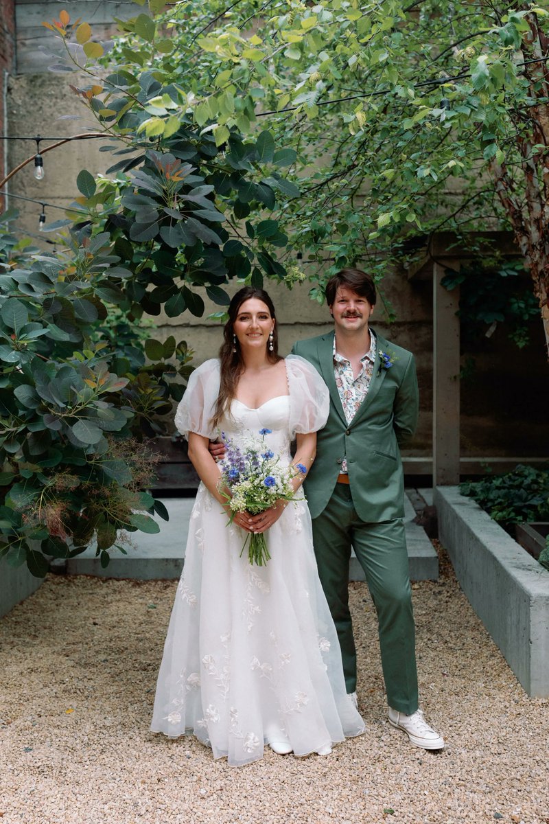 Amber and Andy met on Bumble, and ever since have always had a relaxed, sweet &amp; silly relationship. The two wanted everyone to feel at ease (like they had walked into a warm hug, as cheesy as that sounds) and like they could really relax and let loose. greenweddingshoes.com/colorful-brook…