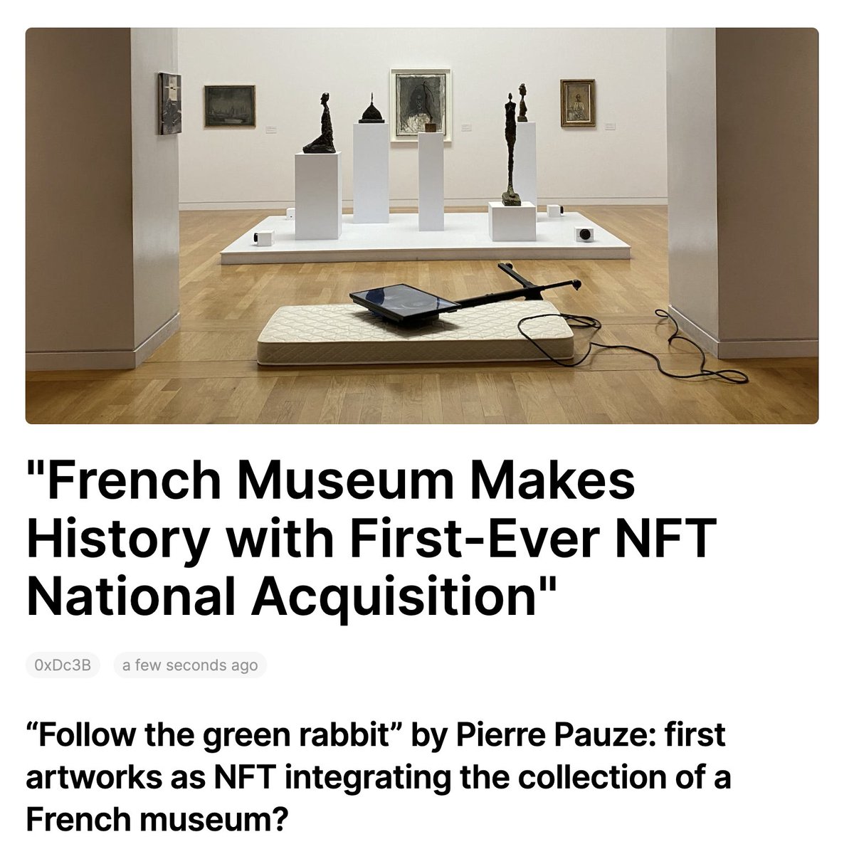 sup3rpauze's tweet photo. gm from Mfers History 🫡

"French Museum Makes History with First-Ever NFTs National Acquisition" 

a thread https://t.co/nyxa2ZoQsf