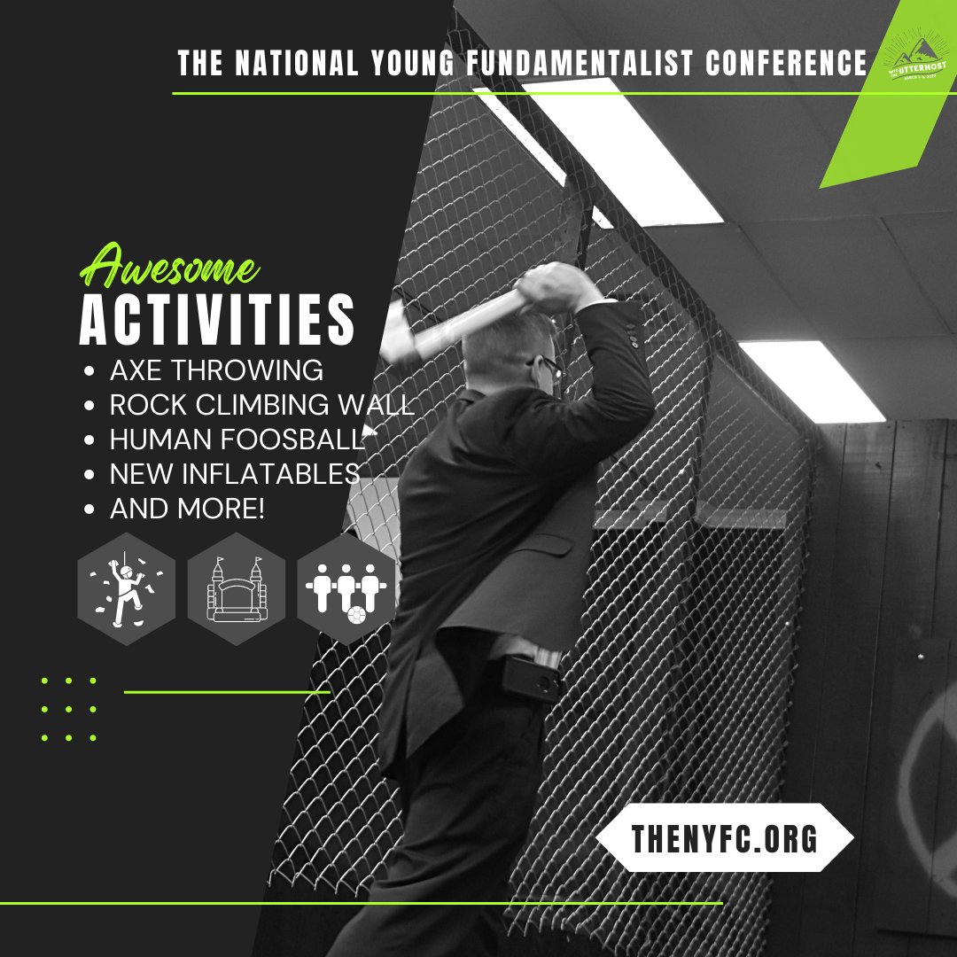 We have some AWESOME Activities planned for UTTERMOST! Try axe throwing, rock climbing, human foosball, new inflatables, and more! You are not going to want to miss out so register today.
thenyfc.org
#NYFC23
#Uttermost
#Axethrowing
#Activities