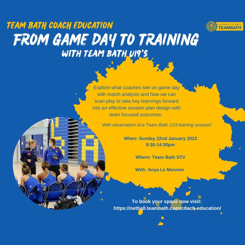 🚨Make sure you've booked on to the first in-person Coach Development Workshop of 2023🚨

Take your netball coaching to the next level with expert help and guidance from Team Bath!

Click the link below to find out more ⬇️
netball.teambath.com/coach-educatio…

#BlueAndGold #Netball #Coaches