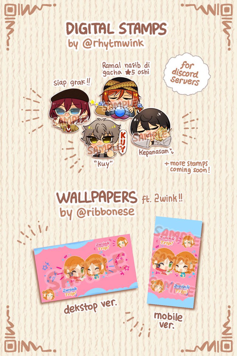 Dan yang terakhir dalam jajaran kontributor kita, beri tepuk tangan paling meriah untuk para ilustrator digital merch yang sudah menyiapkan merch-merch lucu untuk kita semua download nantinya!

Nantikan idola Ensemble Square bernuansa Indonesia ini di gadget kalian ☆