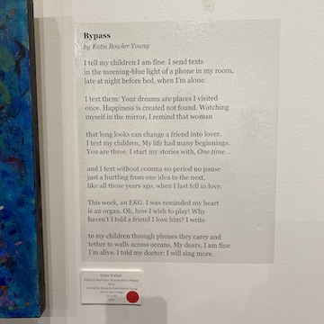 kbywrites's tweet photo. The exhibition "Coalesce" matched visual artists &amp; poets to respond to each other's work. I was lucky to be paired w/Esten Walker. She responded to my poem "Bypass" (1st appeared in @meridianuva) &amp; I responded to "Flying Turtles &amp; Other True Stories." What a joy! @OCNCArts #art https://t.co/NRpg3TkJYu