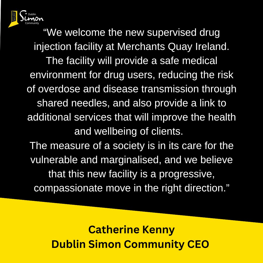 Dublin_Simon's tweet photo. We welcome the announcement that Merchants Quay Ireland is to open Ireland’s first supervised drug injection facility. We believe that this new facility is a progressive, compassionate move in the right direction.

#merchantsquay #injectionfacility #dublinsimon https://t.co/jaljp07gIL