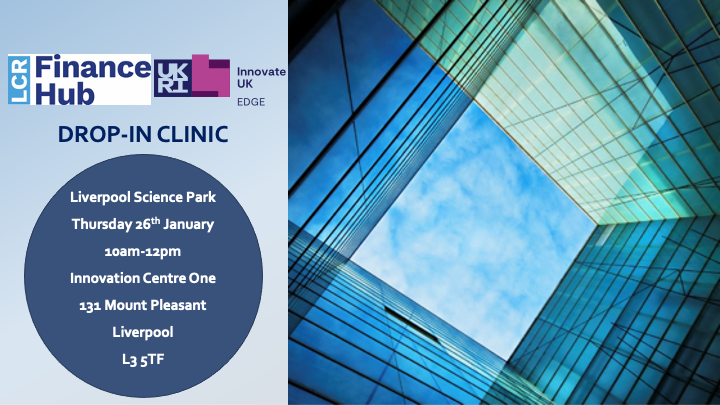 📢 Calling all SMEs! @LCRFinanceHub and Innovate UK Edge North @IUK_EDGE_North are collaborating to provide a free drop- in clinic at @LSPsocials 

🗓Thursday 26th January, 10am-12pm, LSP Entrance lounge #Funding #investment #liverpoolcityregion